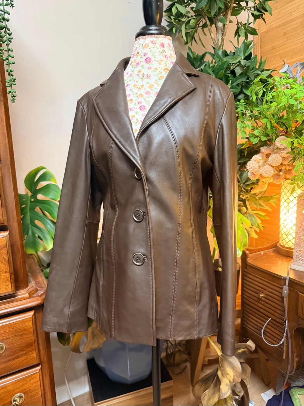 VTG Calvin Klein Dark Brown Y2K Leather Blazer Jacket Coat Medium M